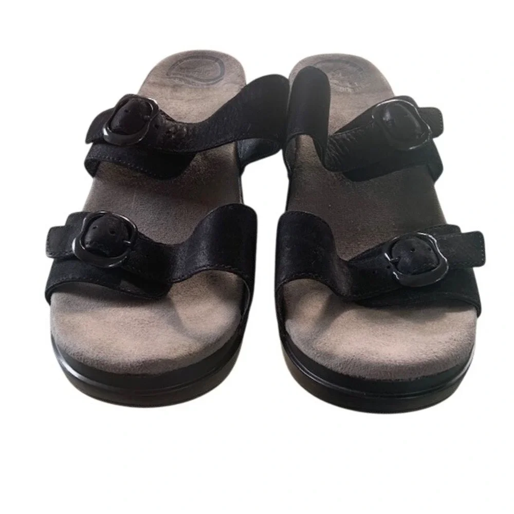 Dansko Leather Double Strap Comfort Slide Sandals Black Wedge EU 43 Clogs